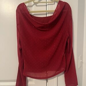 Rhinestone Cowl Back Red Top